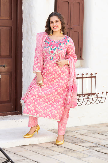 COTTON SCHIFFLI EMBROIDERY KURTA SET IN BABY PINK