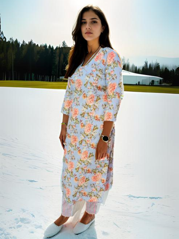 Traditional Floral Printed Kedia Kurti