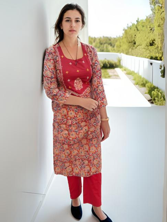 Kalamkari Hand-block Printed Tabla Kurti & Bottom