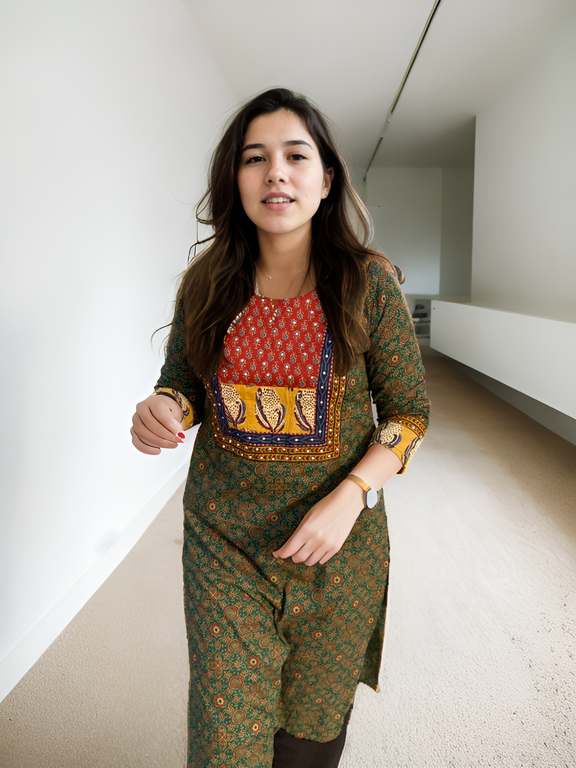 Hand Block Printed Cotton Ajrak Tabla Kurti