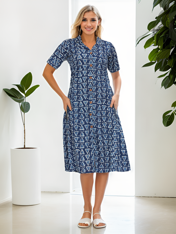 Indigo dabu block printed Midi Dress