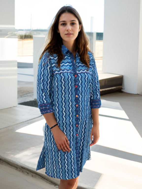 Indigo Hand-Block Printed Dress