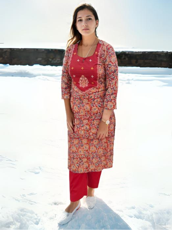 Kalamkari Hand-block Printed Tabla Kurti & Bottom