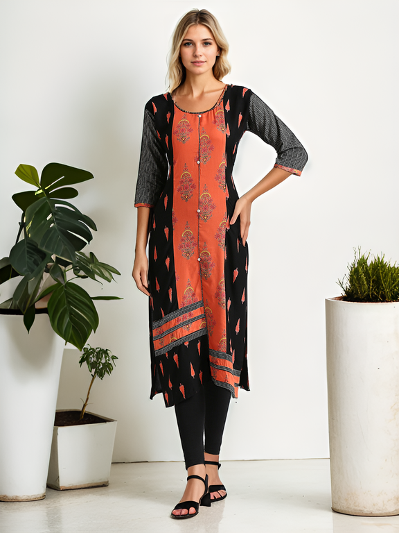 Black and peach straight kurti