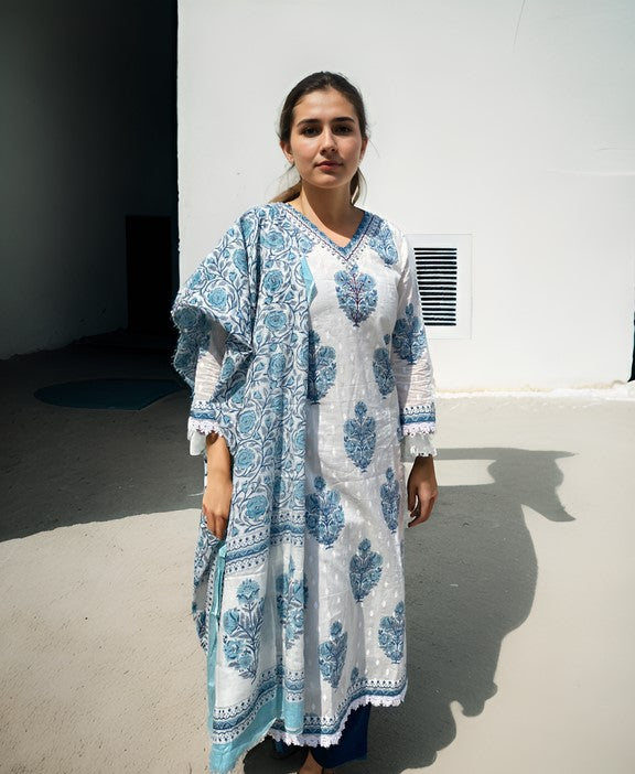 Cotton Kurta Set In Shades Of Mykonos Blue