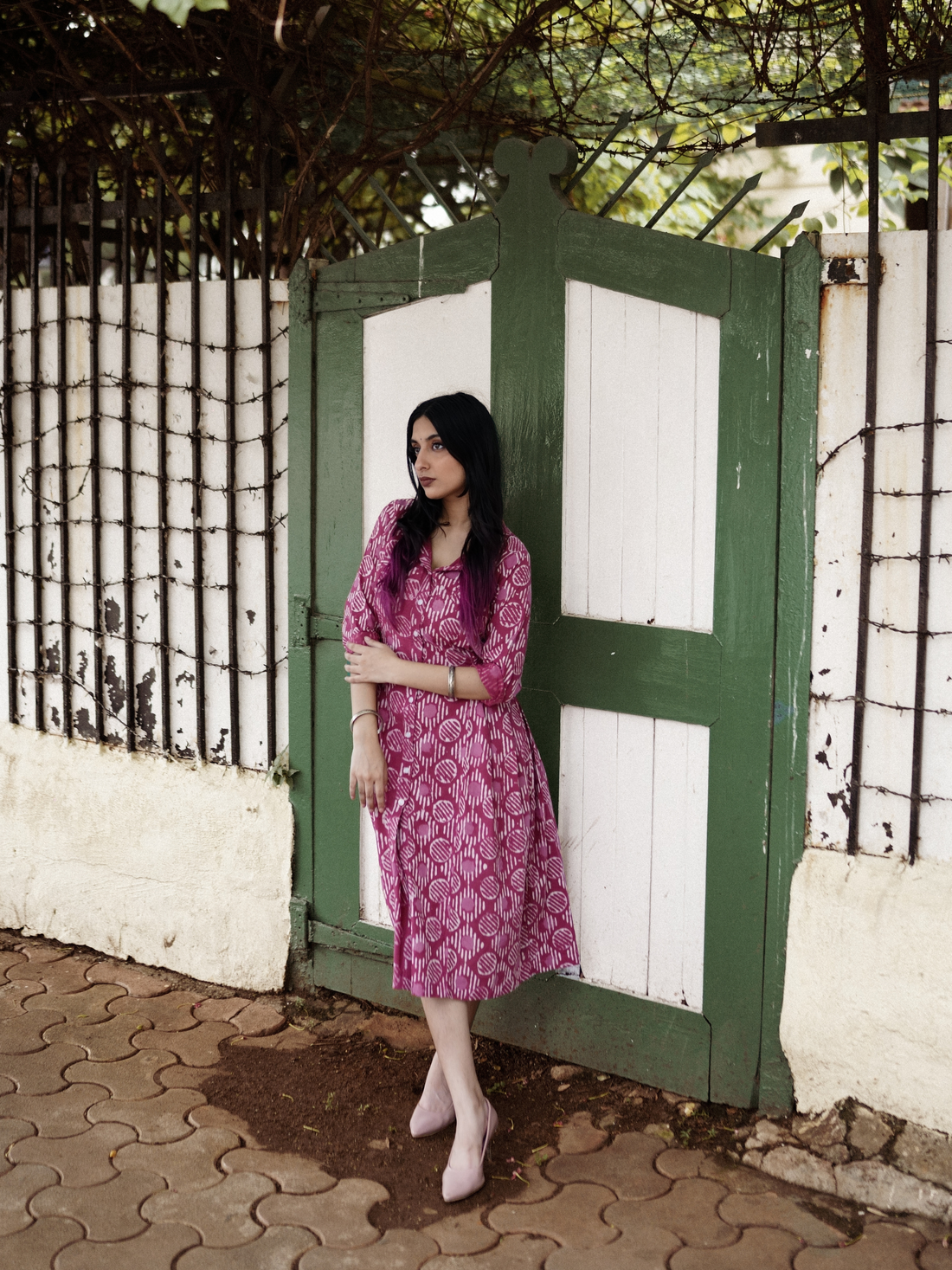 Cinch block-printed dress pink