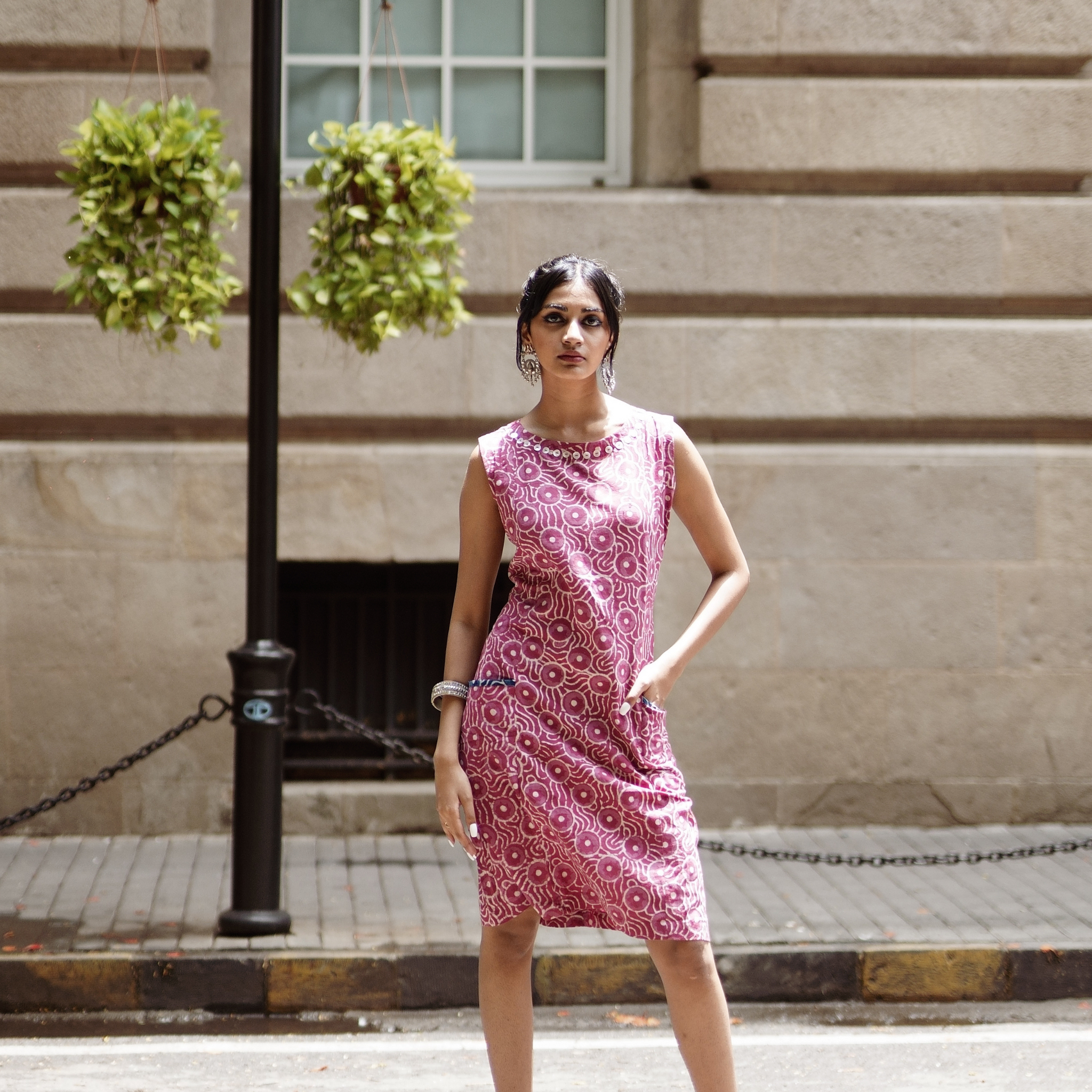 Hand-Block printed dress posh pink