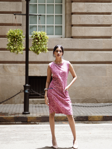 Hand-Block printed dress posh pink