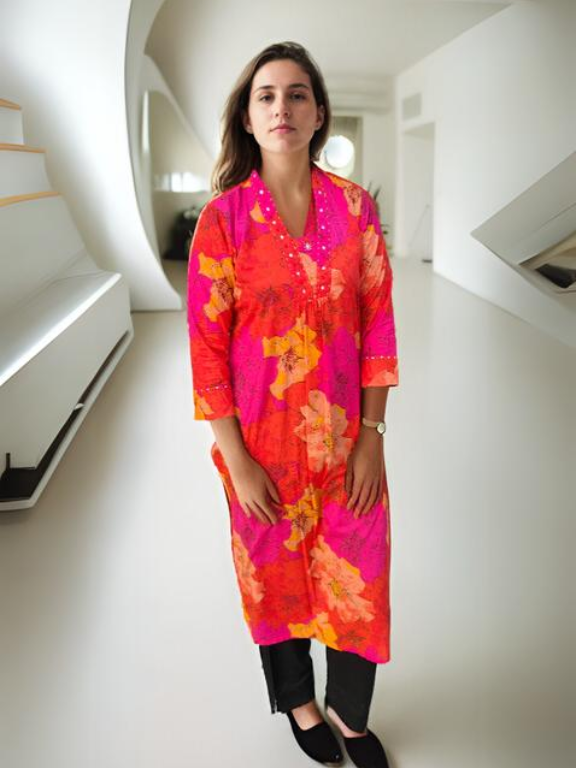 Floral Print V-Neck Kurti