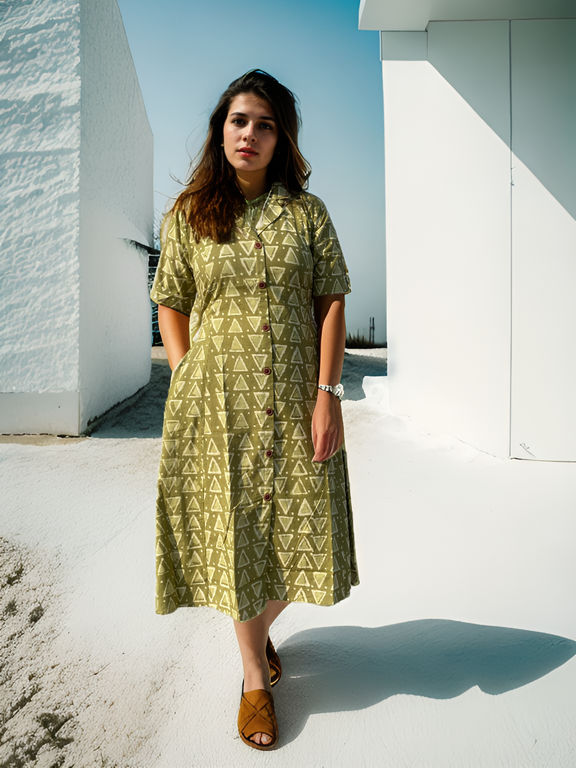 Green Enchantress: Handcrafted Blockprint Cotton Midi Dress