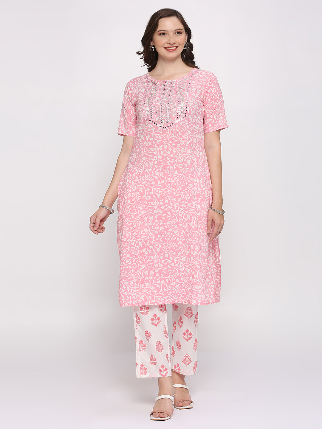 Embroidery pink kurti pant set