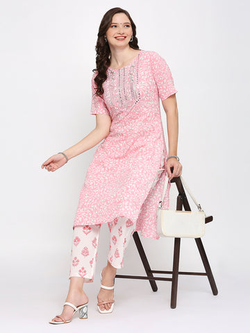 Embroidery pink kurti pant set