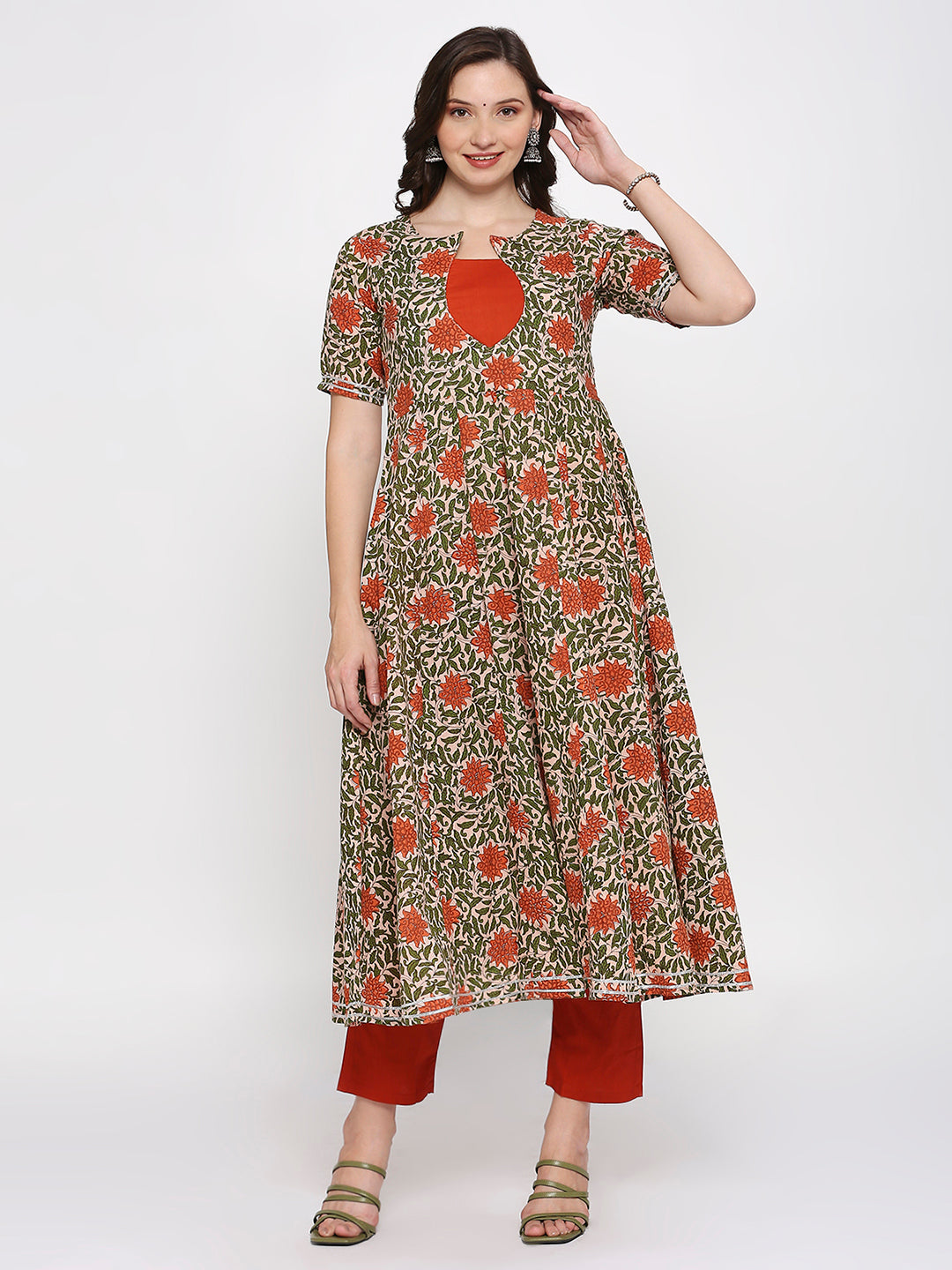 Orange anarkali kurti top bottom