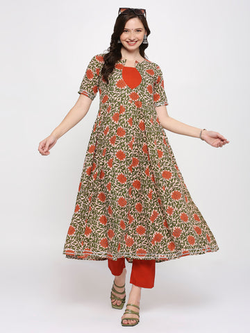 Orange anarkali kurti top bottom