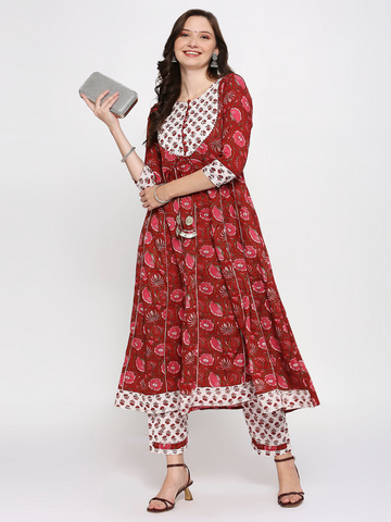 Red Embroidery Anarkali Top & Bottom