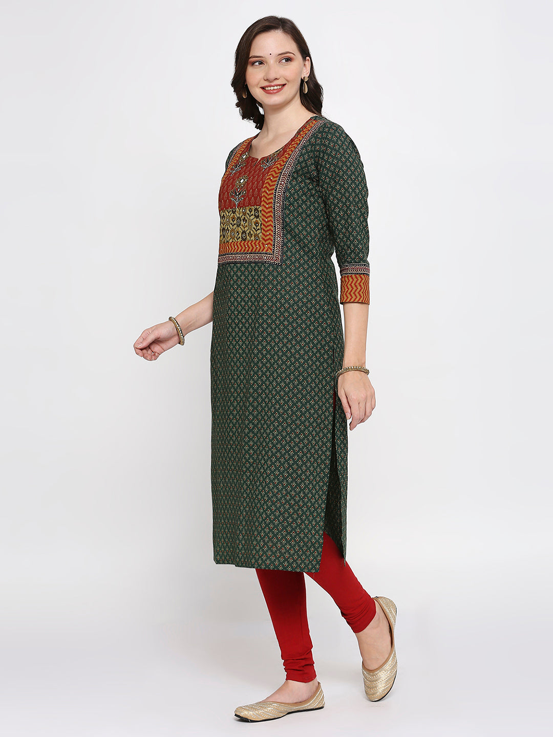 Hand Block printed Pure Cotton tabla kurti Olive