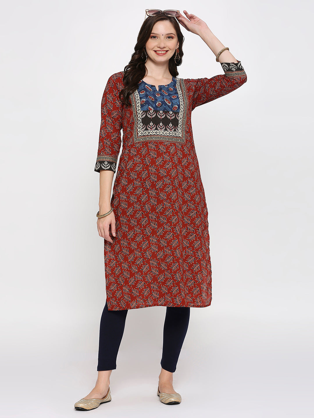 Hand Block printed Pure Cotton tabla kurti Rustic Red