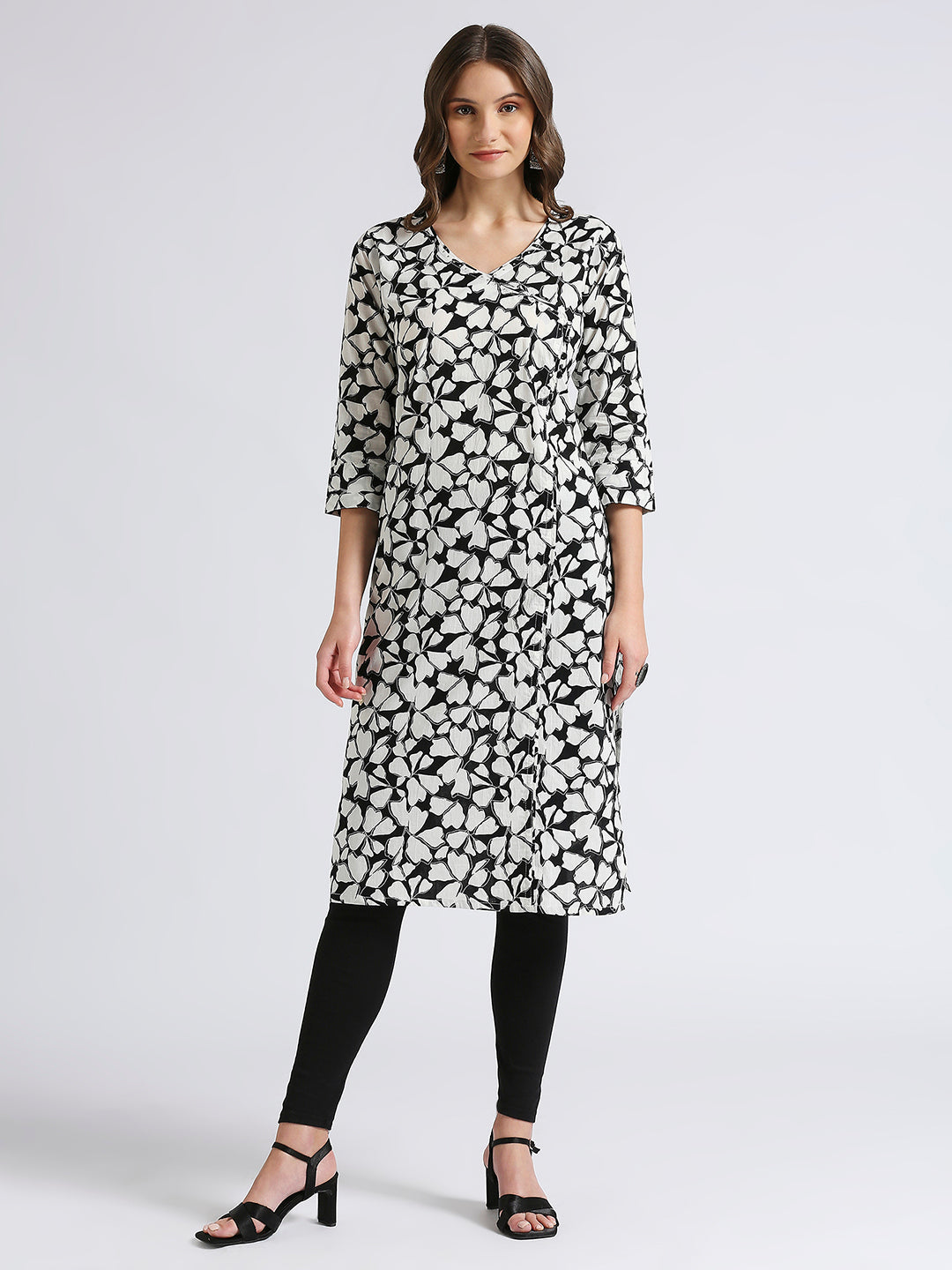 Black and white straight kurti