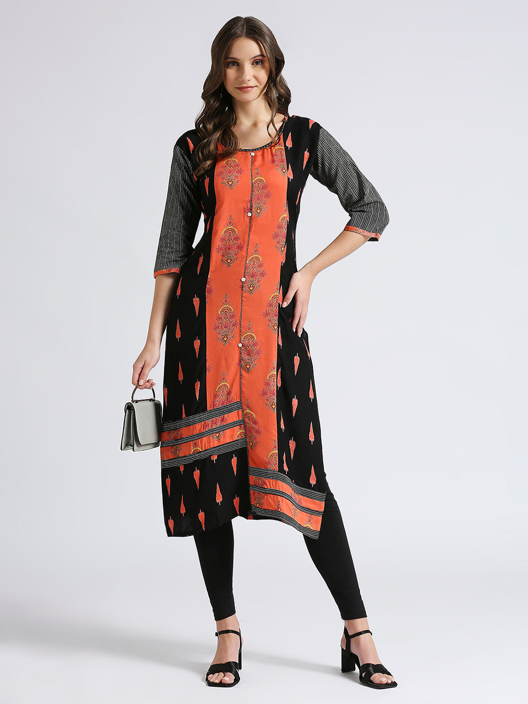 Black and peach straight kurti