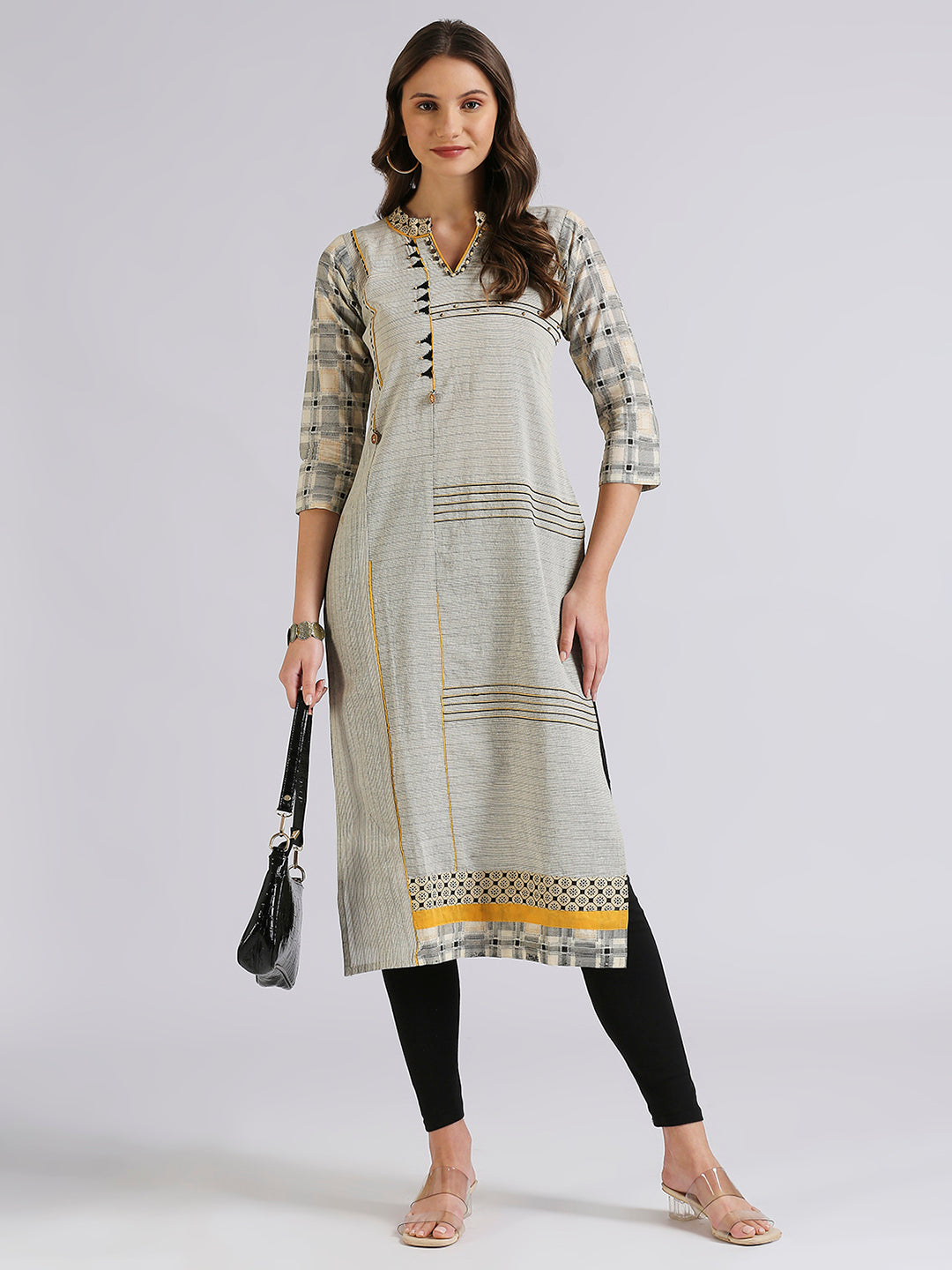 Beige cream straight kurti