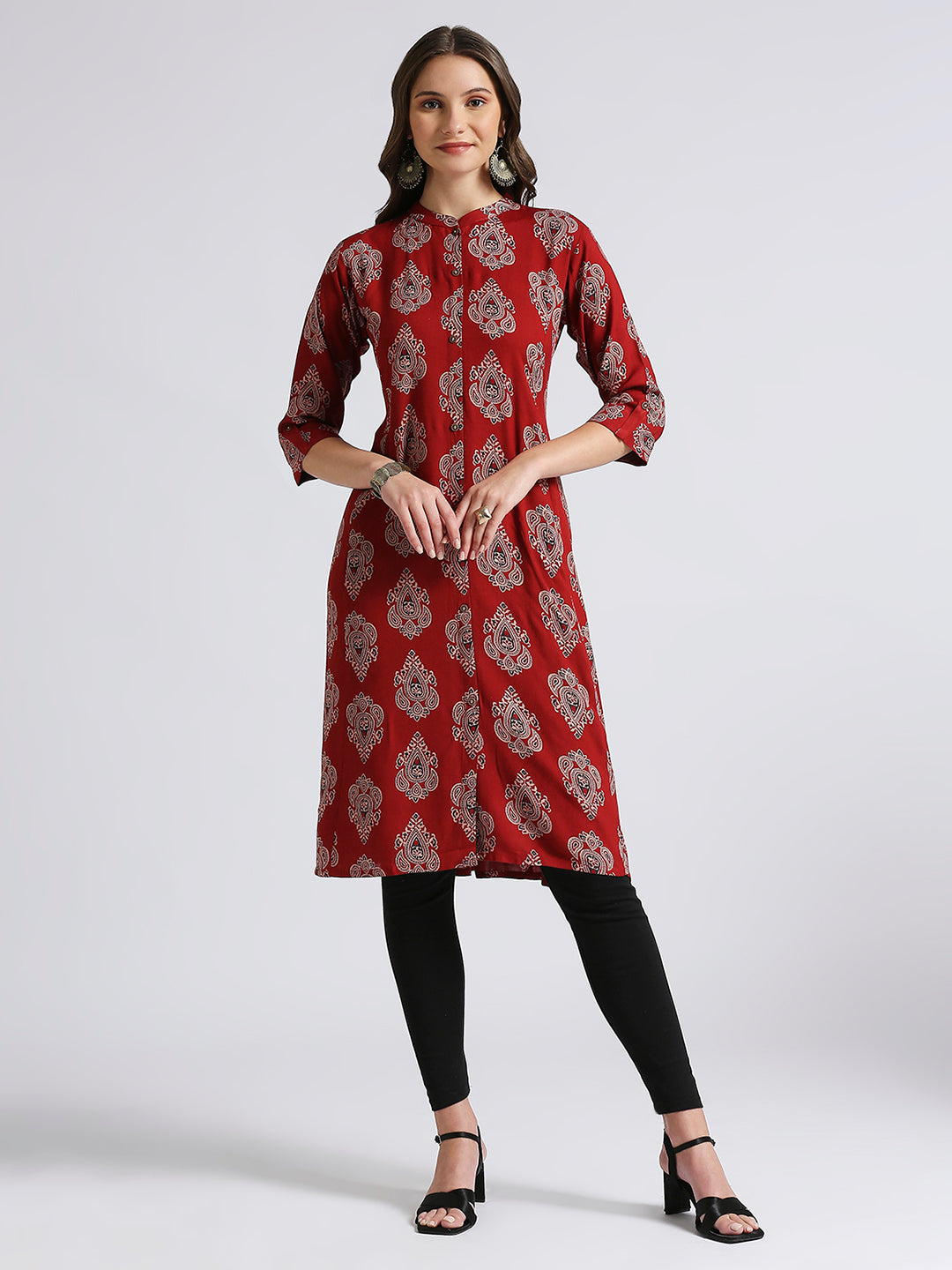 Maroon a line kurti abstract print