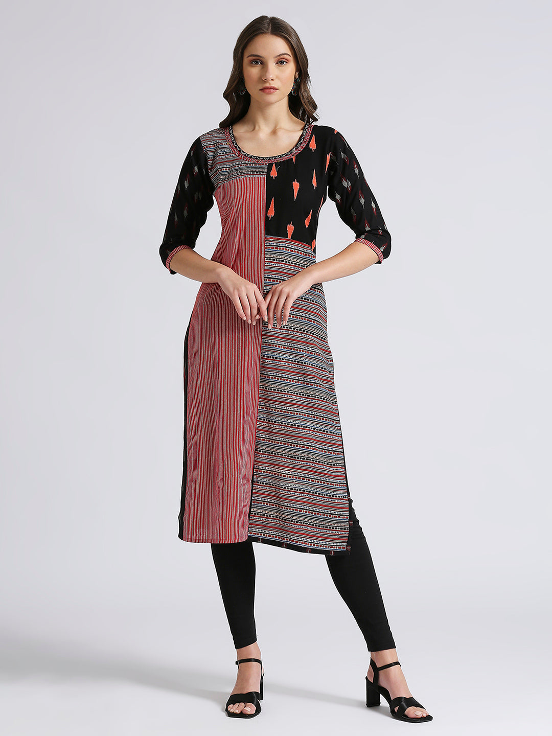 Black and red straight kurti