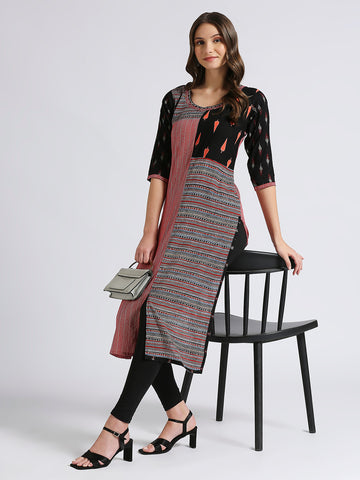 Black and red straight kurti