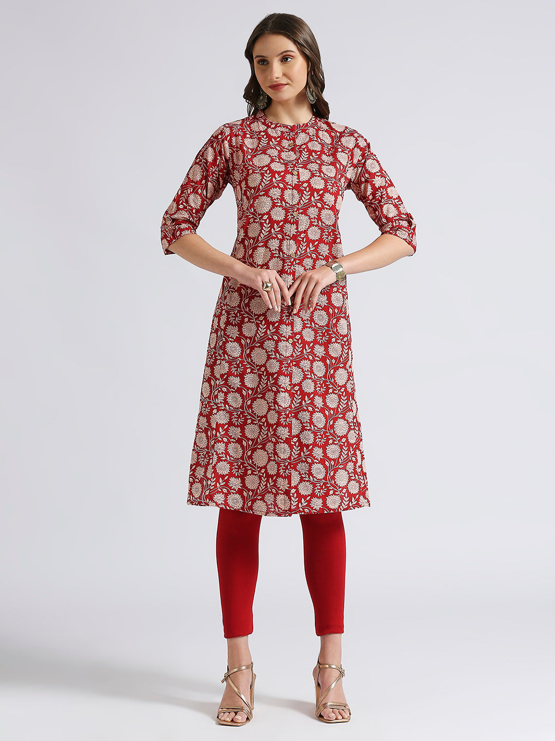 Red a-line printed kurti