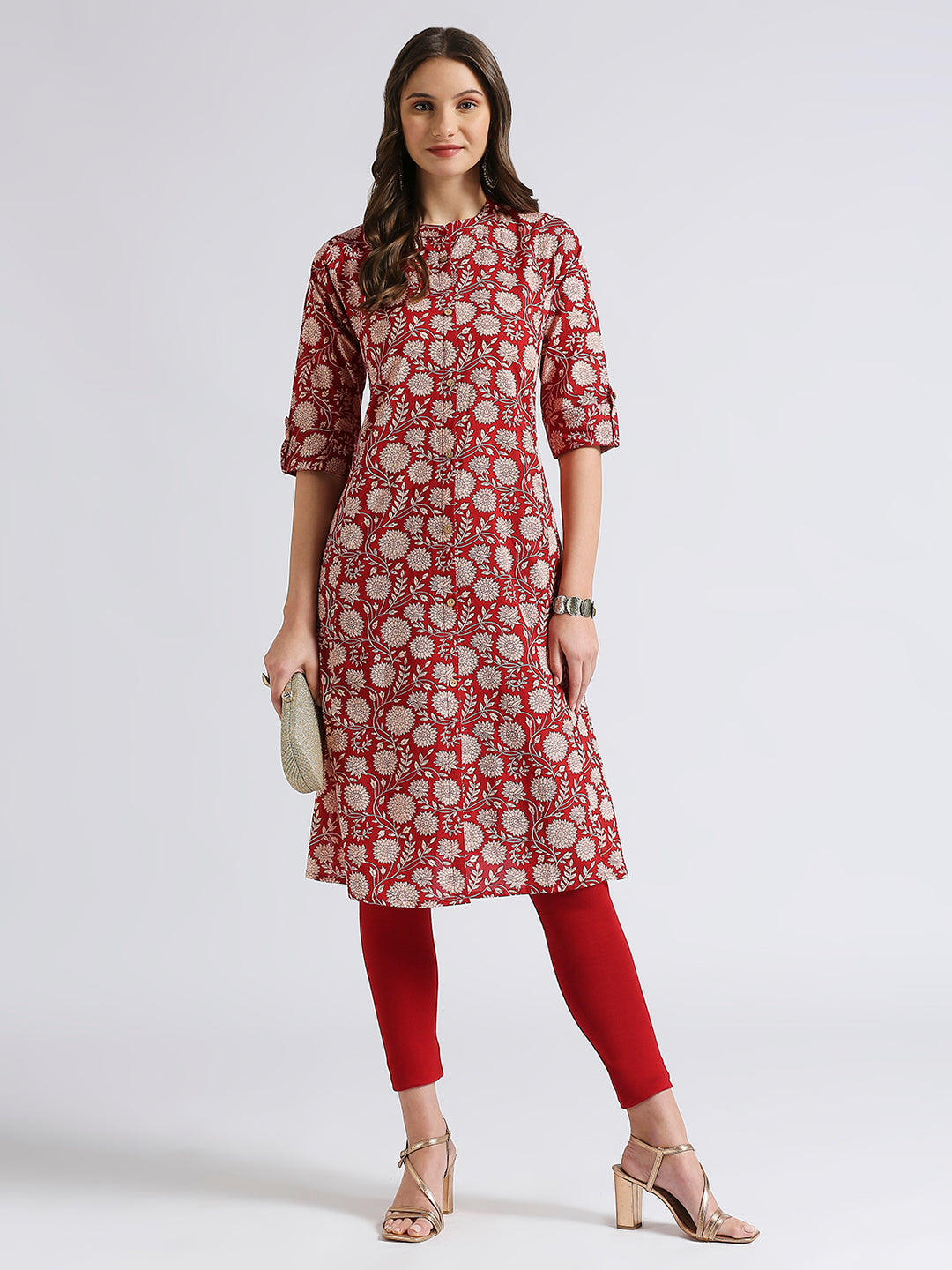 Red a-line printed kurti