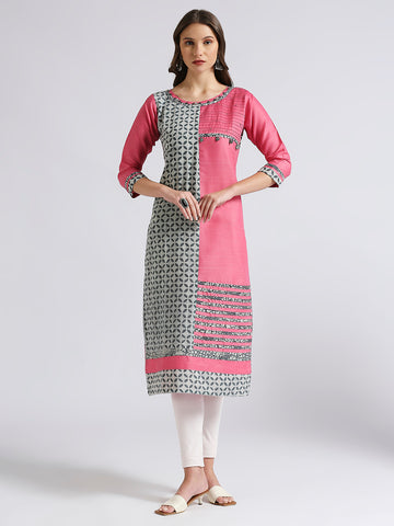 Pink and grey straight kurti