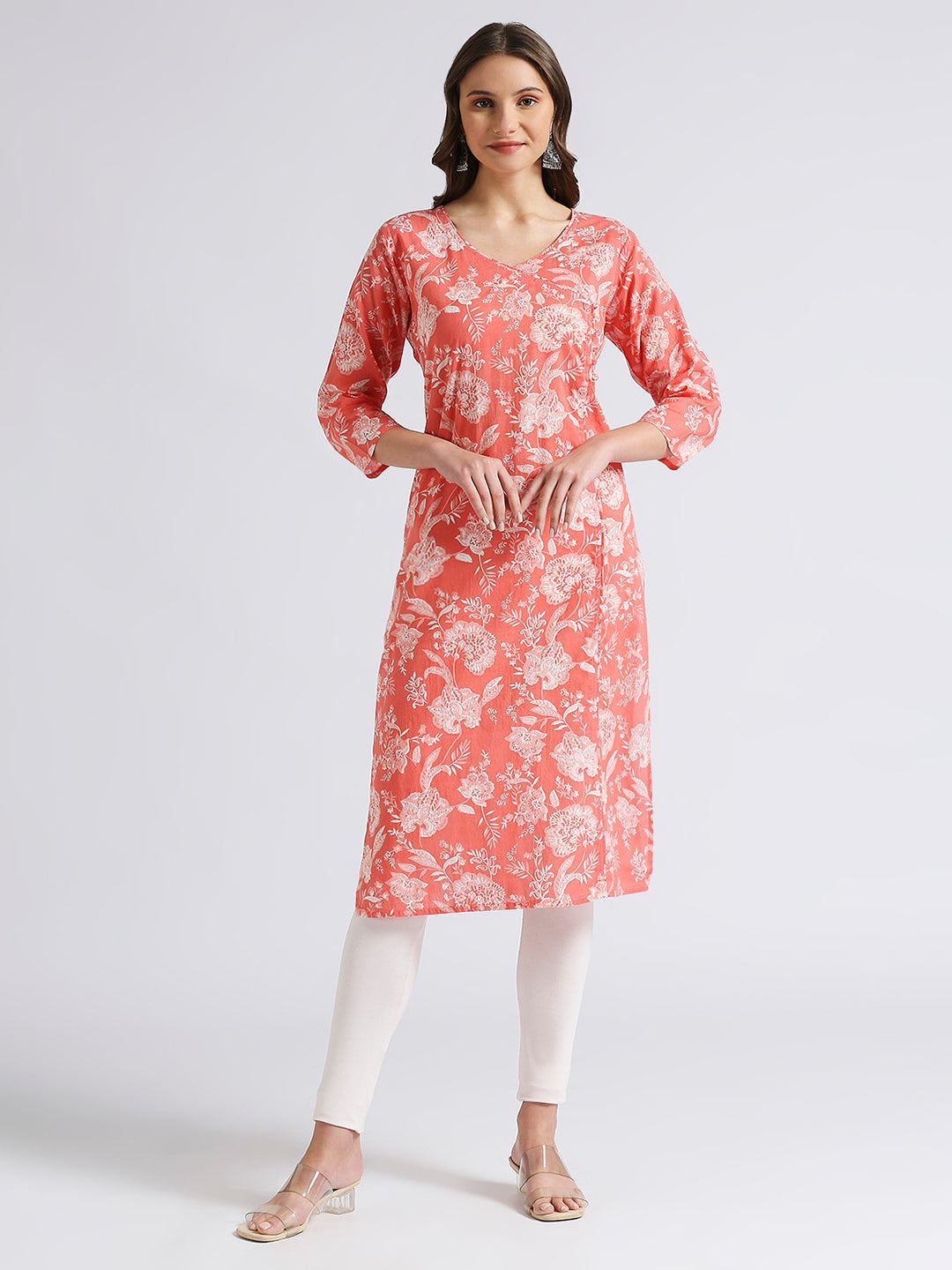 Peach Angrakha kurti