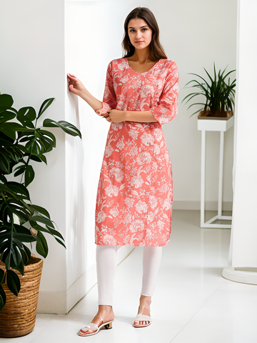 Peach Angrakha kurti